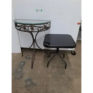* (2) Tables (Metal Half-Moon w/Glass Top, Outdoor Coffee) - Cannot Ship
