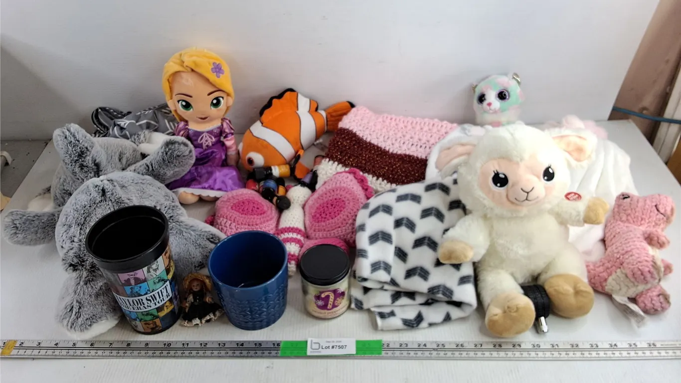 Assorted Plush Toys, Scented Candle, Diffuser Oils, Ceramic Planter, Doll Ornament, Misc