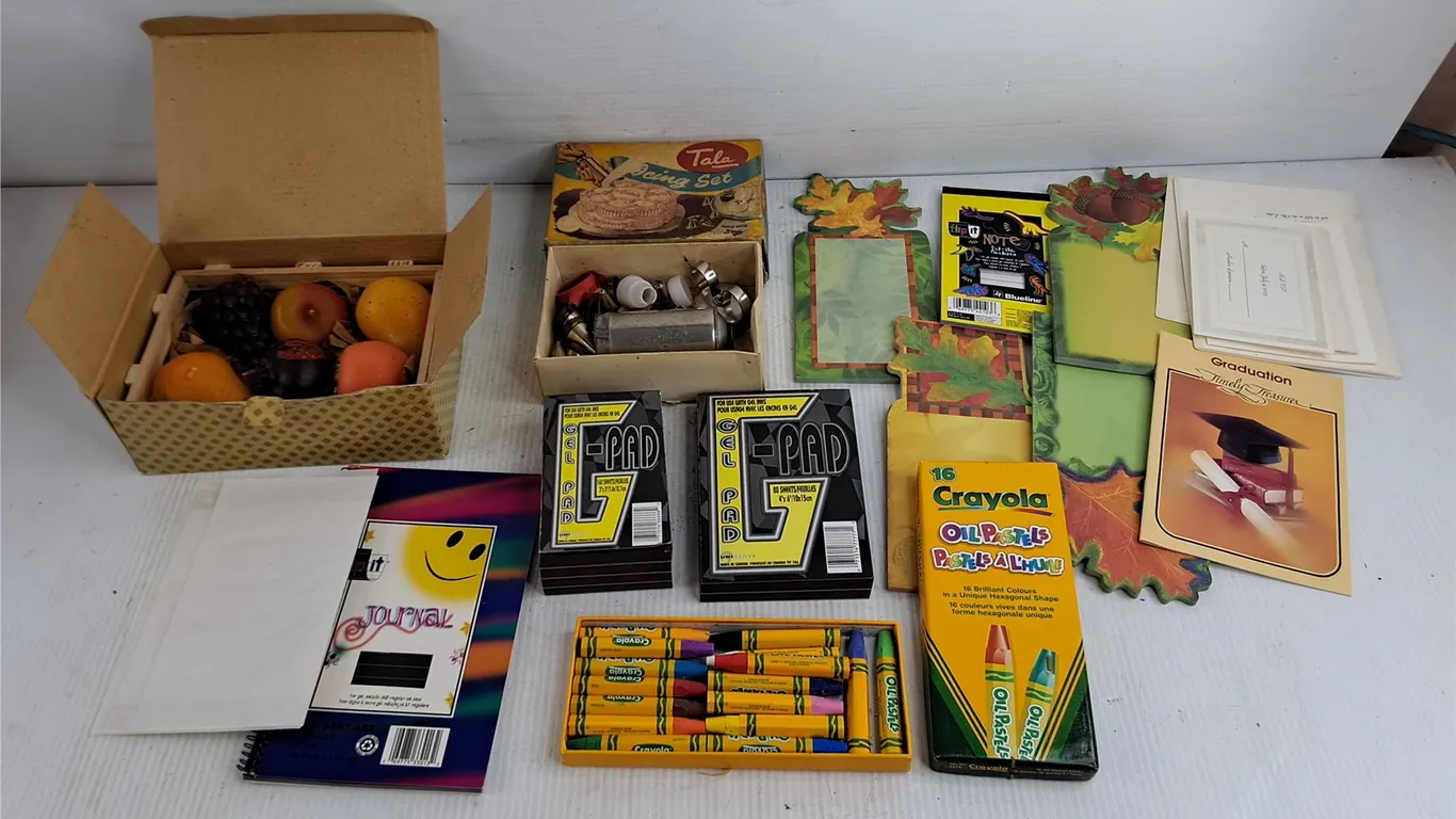 Crayola Oil Pastels, Gel Pads, Fruit Candles, Tala Icing Set, Misc