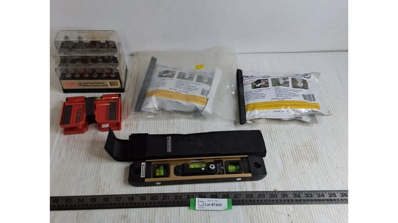 15-Piece Router Bit Kit, Levels, (2) Sealed Fast Fence Post Backfill - Cannot Ship