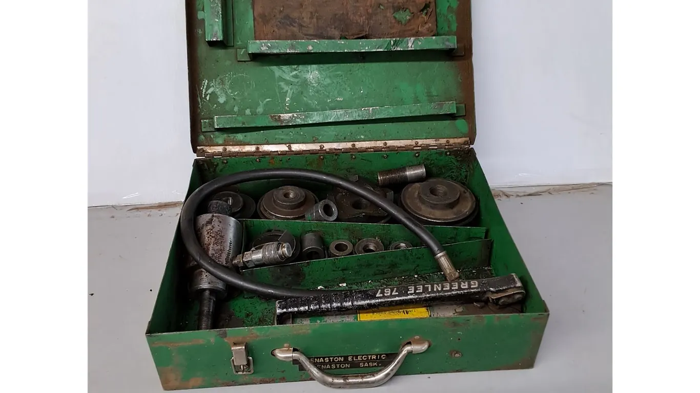Vintage Greenlee 767 Hydraulic Hand Pump and Knockout Punch Set