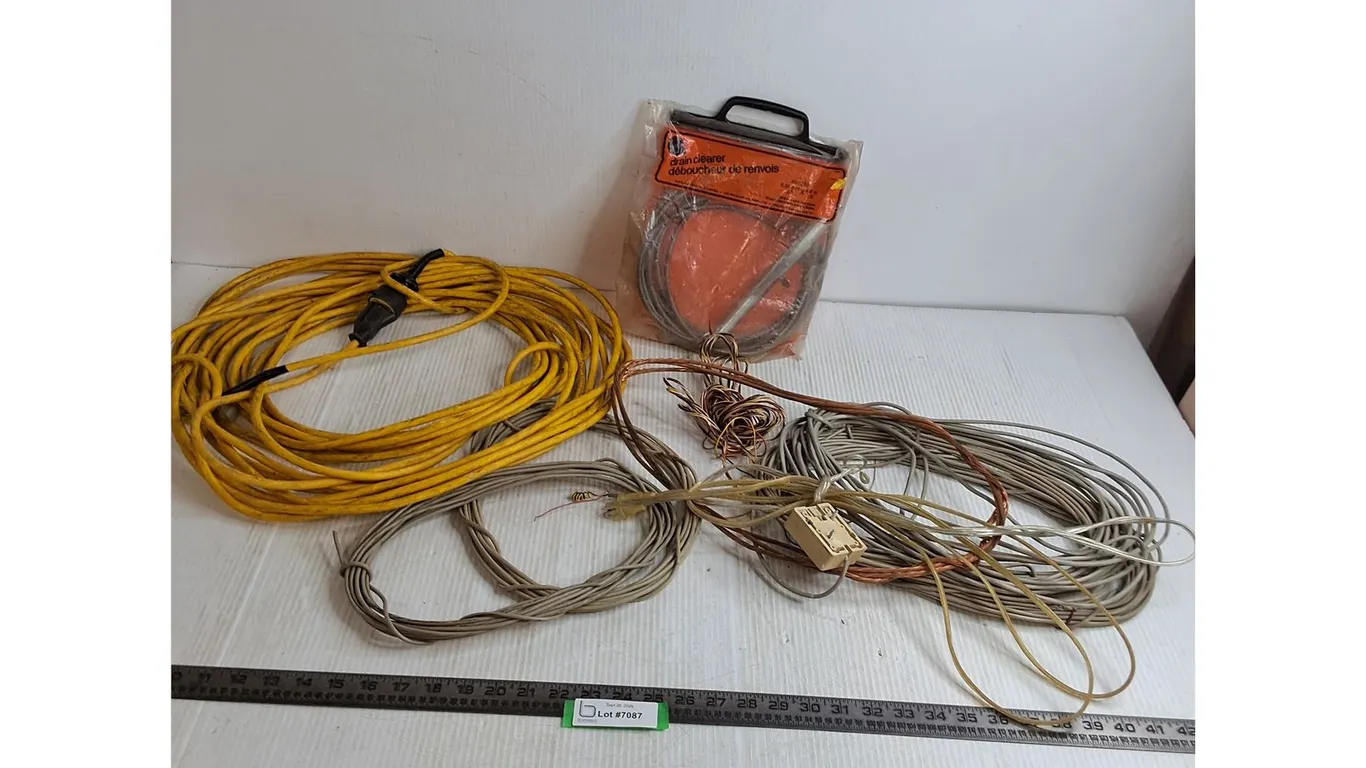 50' Extension Cord, Assorted Cable, Drain Snake, Copper Wire