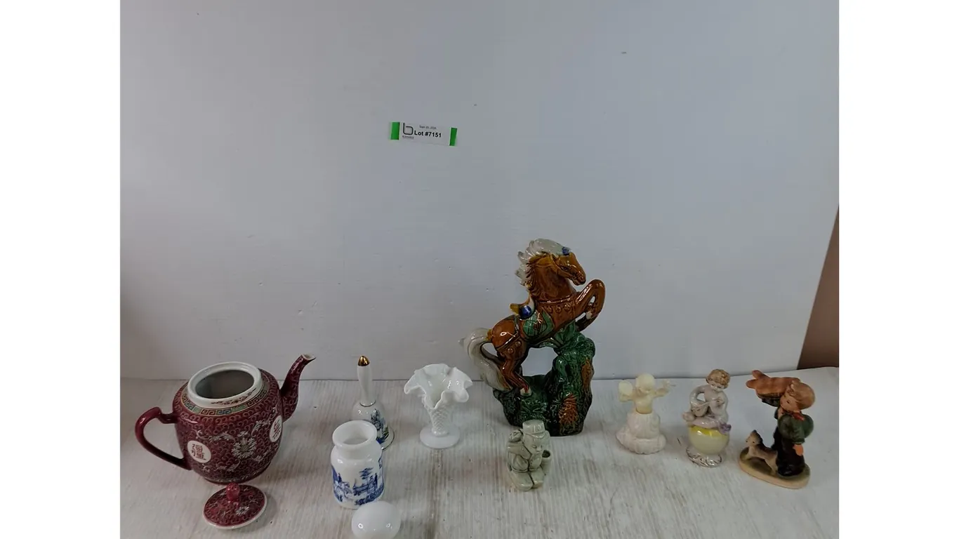 Assorted Porcelain Figures, Avon, Misc, Vase, Disney World Bell, Teapot, Container, Horse Statue