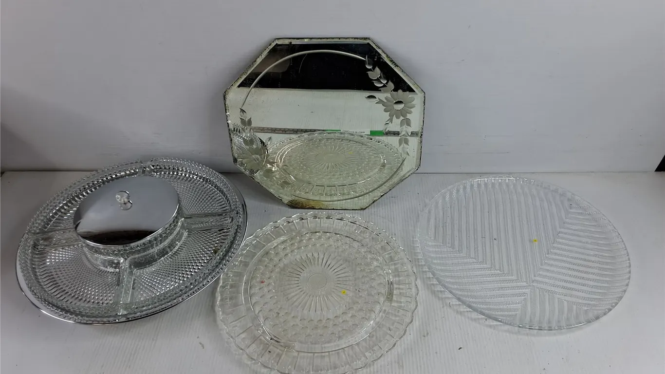 Lazy Susan Chip & Dip Dish, Glass Cake Platter, Serving Platter & Mirror