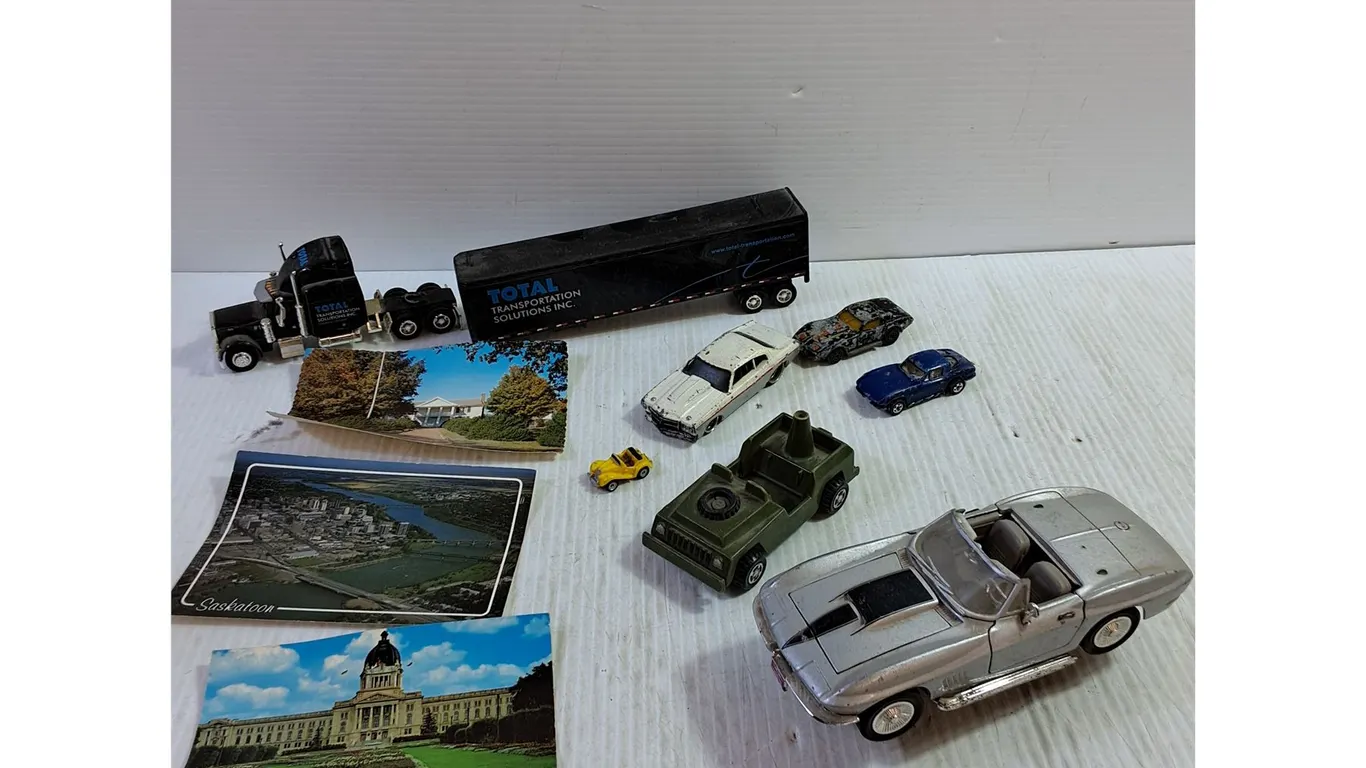 Assorted Toy Cars, Toy Semi, Postcards