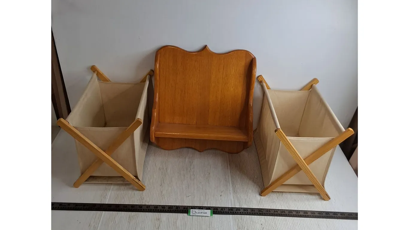 (2) Fabric Magazine Racks & 15" Wide Display Shelf