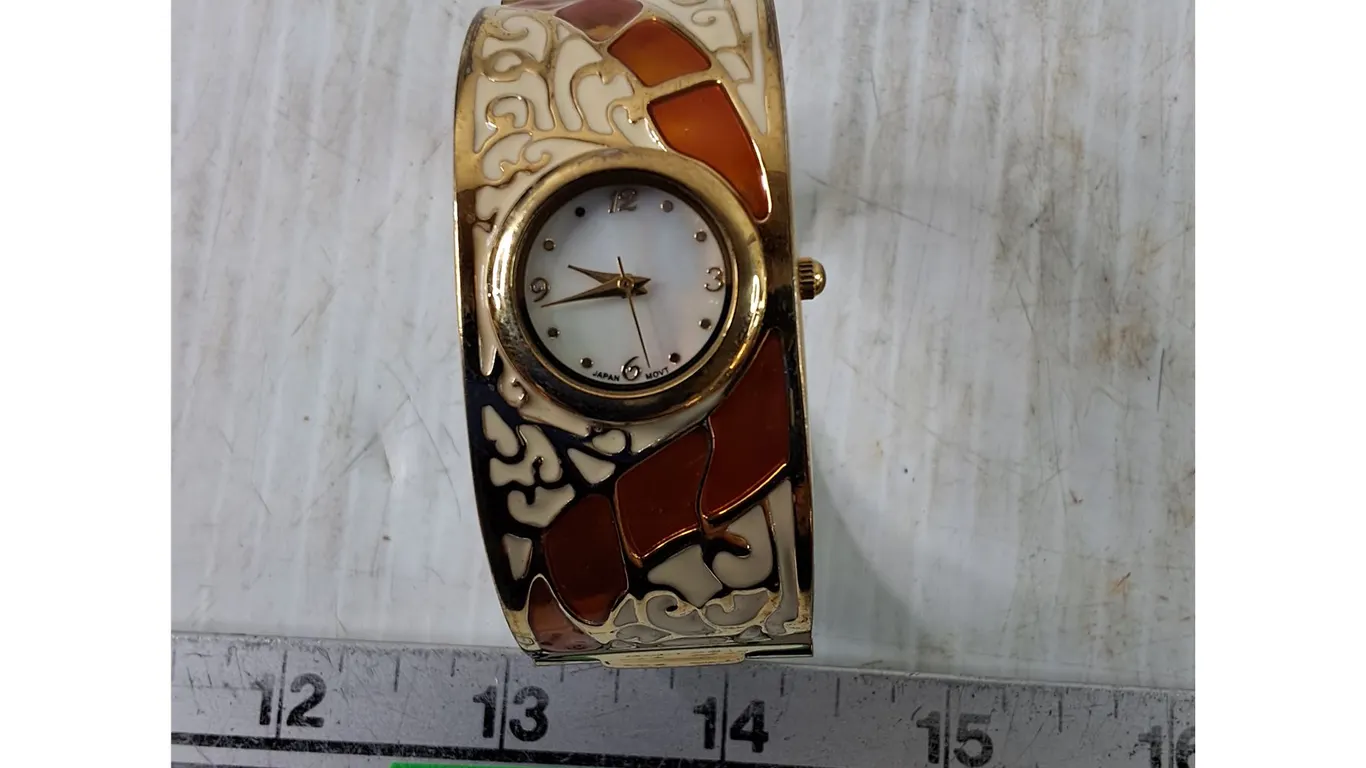 Metal Gold Toned Bangle Style Quartz Watch, Working