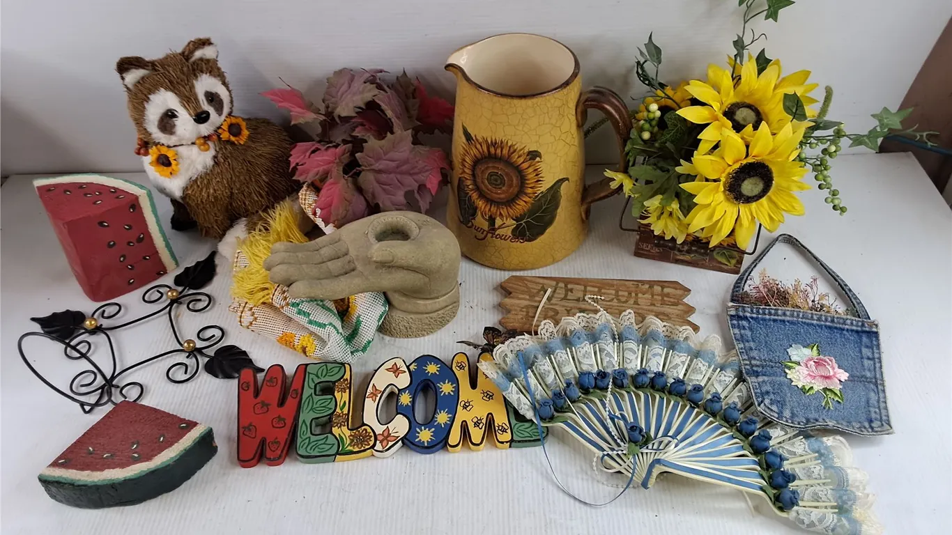 Assorted Decorations, Ceramic Pitcher, Tea Light Holder, Misc