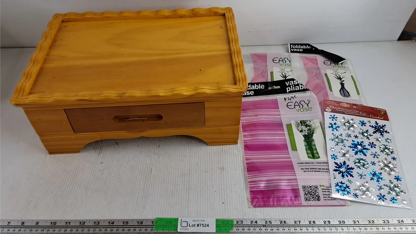 Wooden Jewelry Box, Folding Vases & Snowflake Decals
