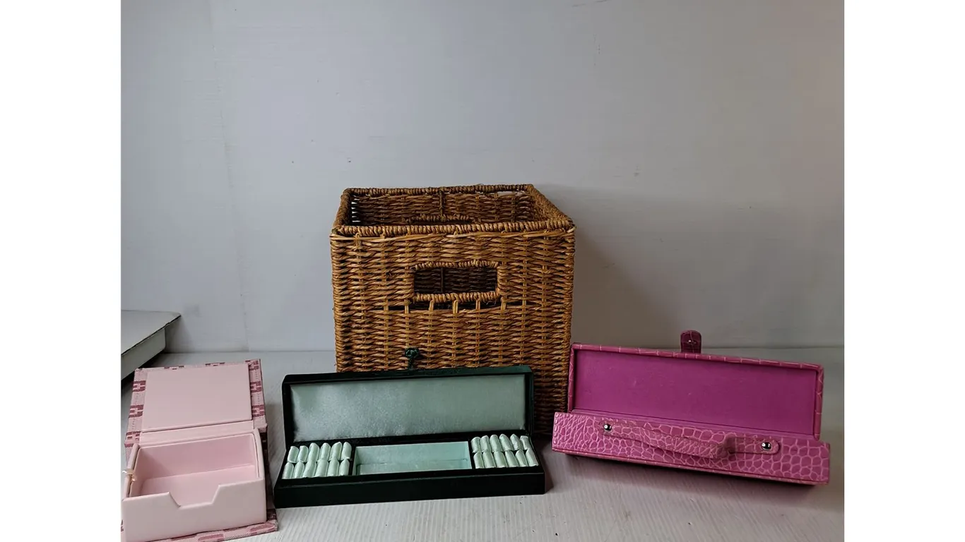 Various Jewelry Boxes, Large Storage Bin 10"x10"x10"