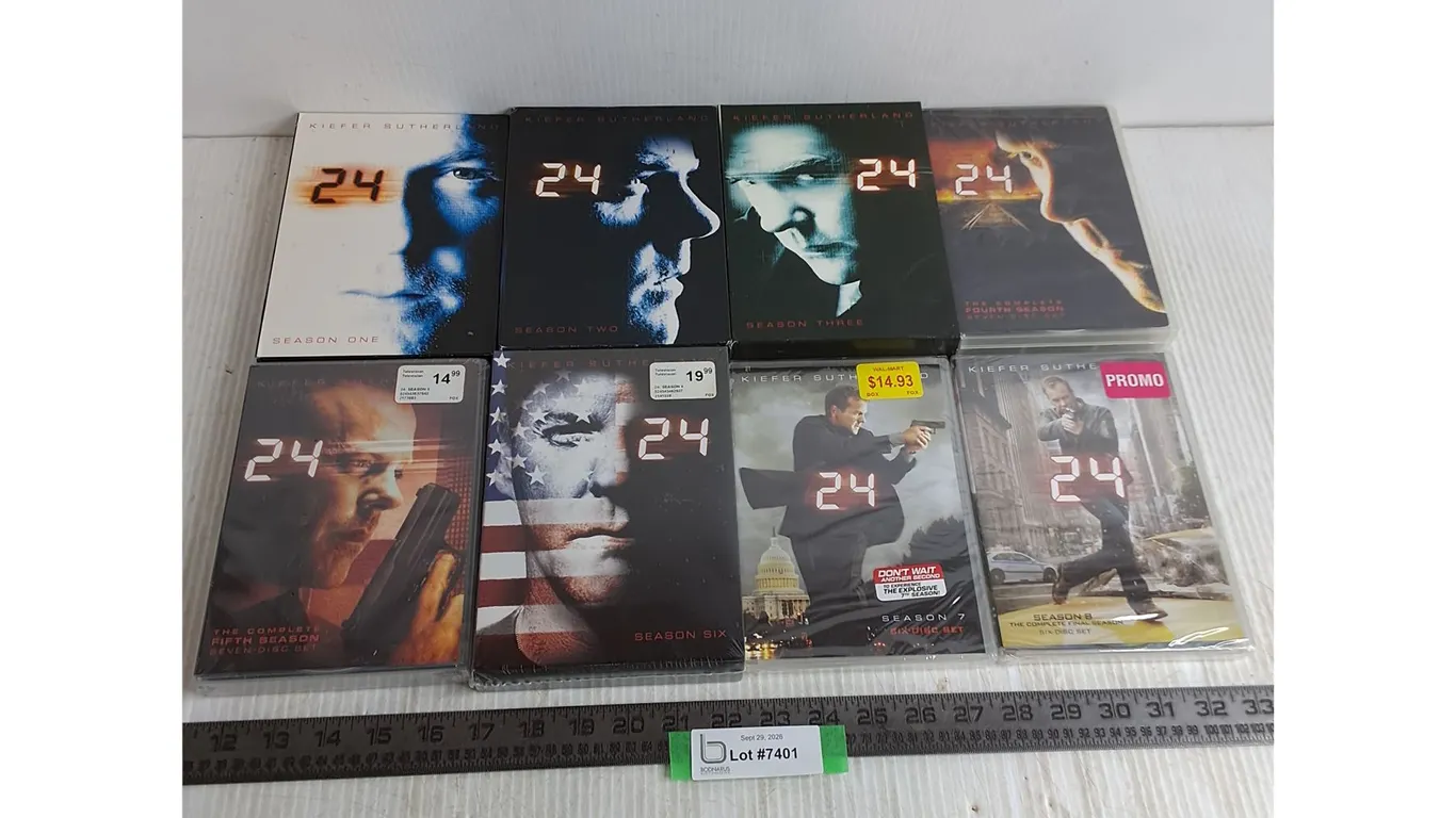 (8) Box Set DVDs - Seasons 1 to 8 of 24 featuring Keifer Sutherland - Most Sets Sealed