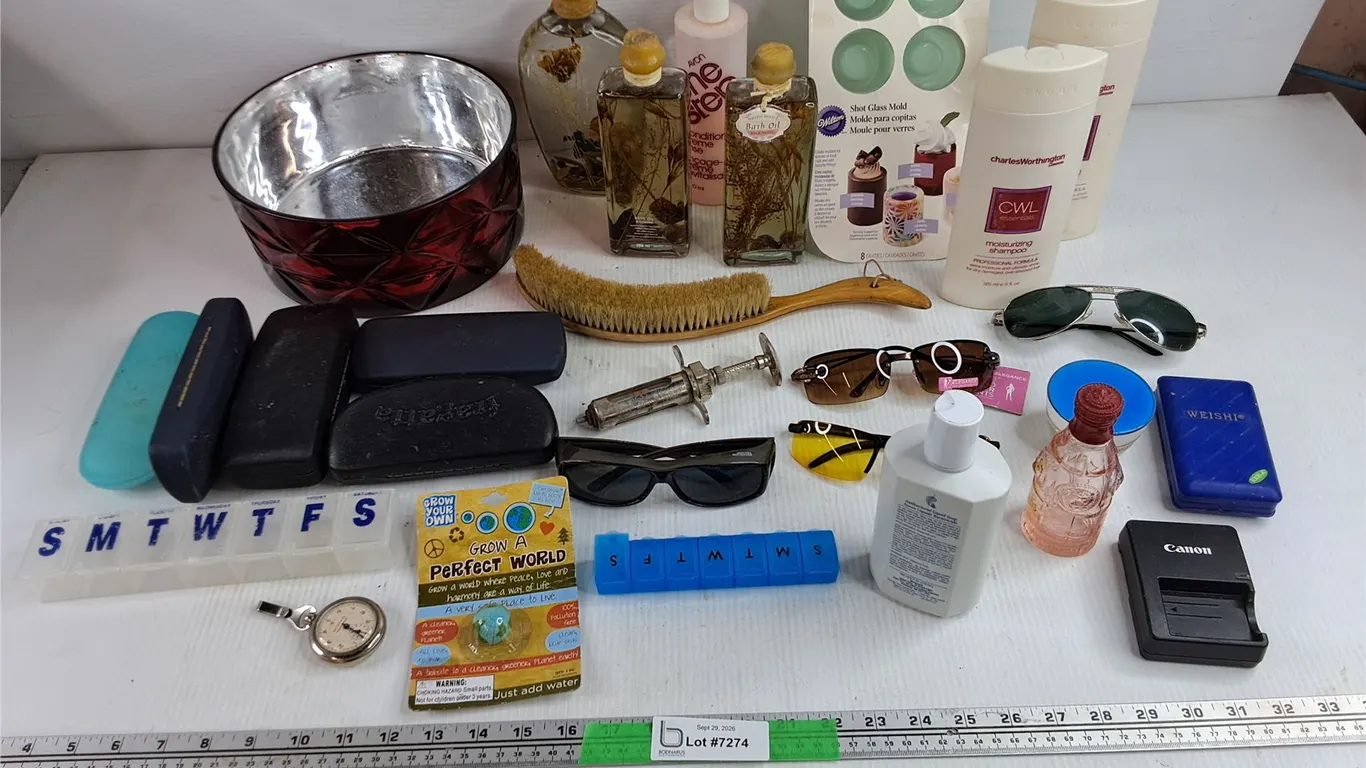 Bath Oils, Glass Planter, Pill Organizer, Canon Battery Charger, Sunglasses, Shot Glass Mold, Misc,