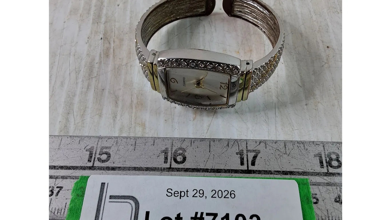 Precision Silver + Gold Toned Quartz Watch, Bangle Style Works