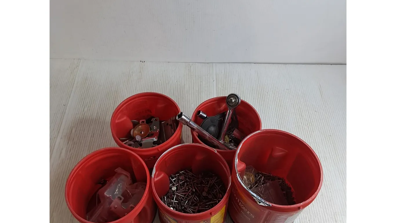 Coffee Jars filled with Bulk Hardware & Some Hand Tools