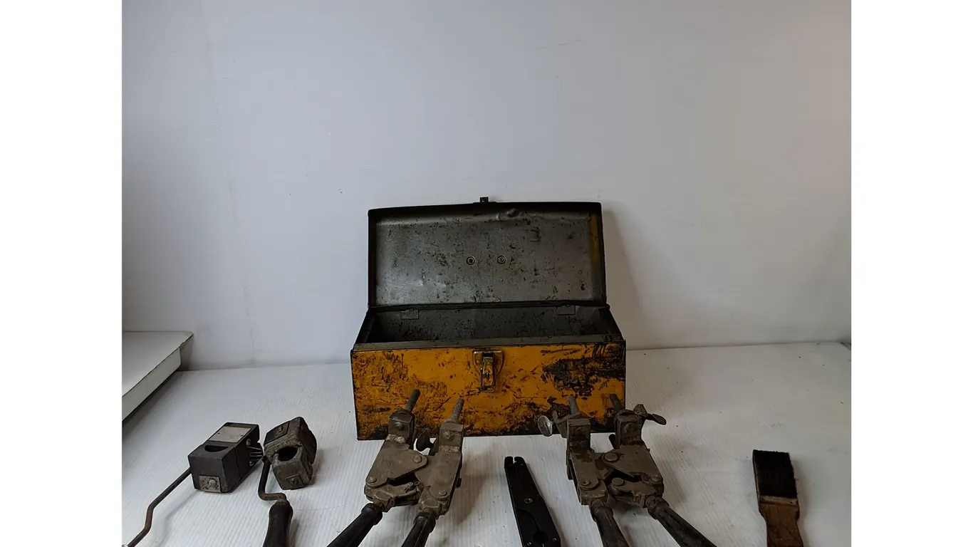 (2)Exothermic Welding Mold Handle Clamps, (2)Cadweld Handle Clamp, File Cleaning Brush, ToolBox