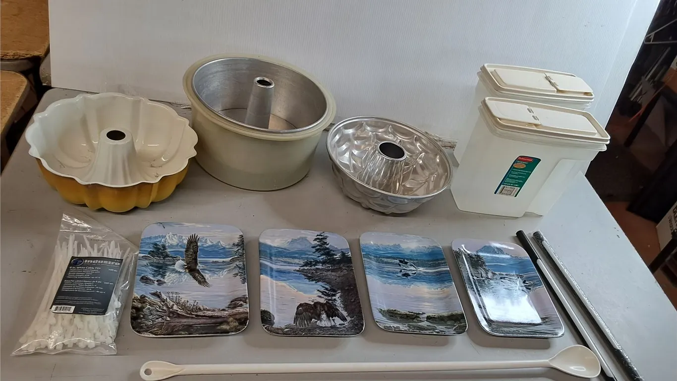 Cake Pans, Decorative Plates, Cable Ties, Misc.