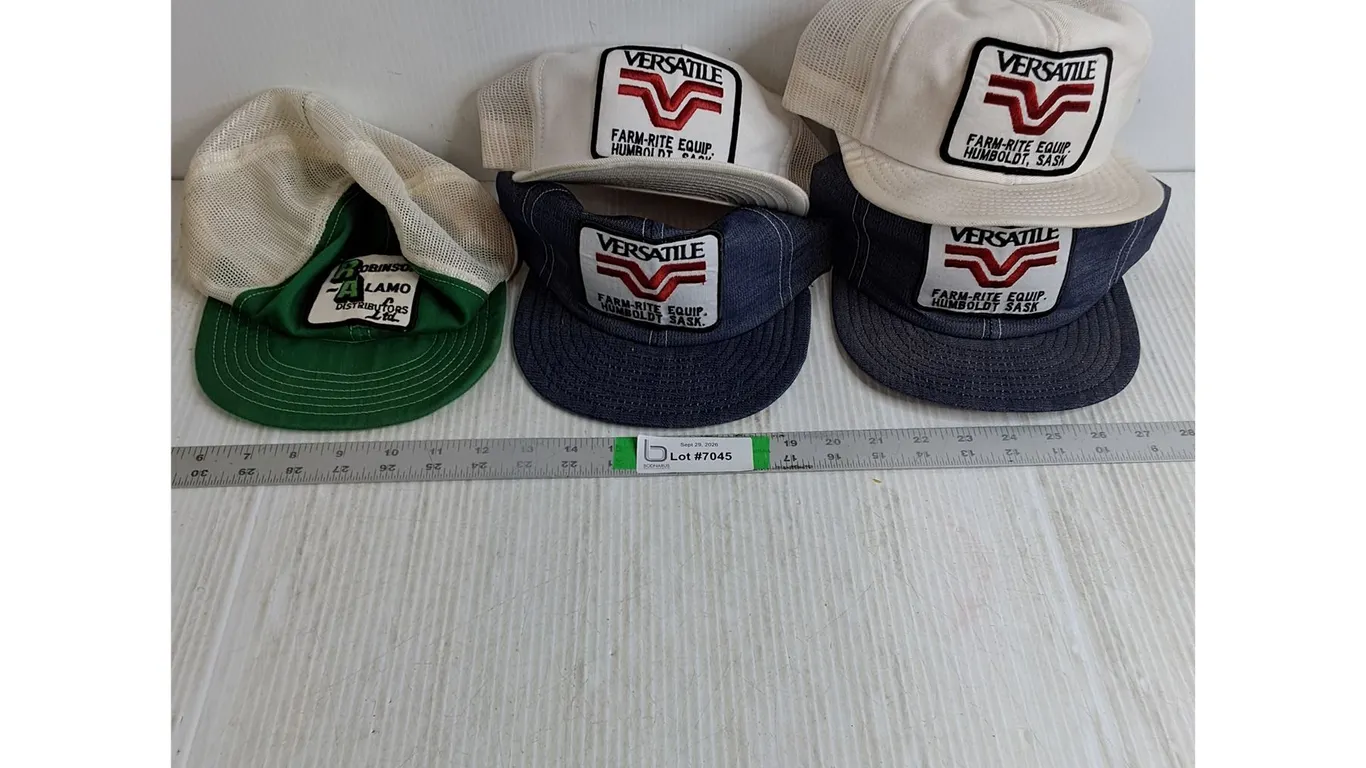 (4) Vintage Versatile Sanpback Hats and (1) Robinson/Alamo Dist.