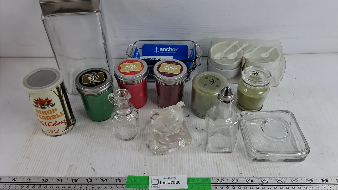 Anchor Hocking Mini Loaf Dishes, Vinegar & Oil Bottles, Scented Candles, Storage Canister, Misc