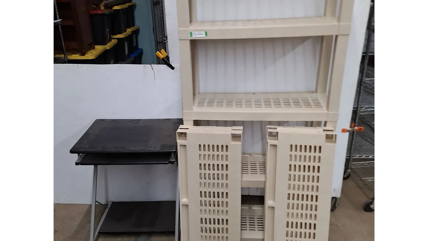 * Plastic Storage Shelf Unit w/4 Extra Shelves, MDF Computer Desk - Cannot Ship