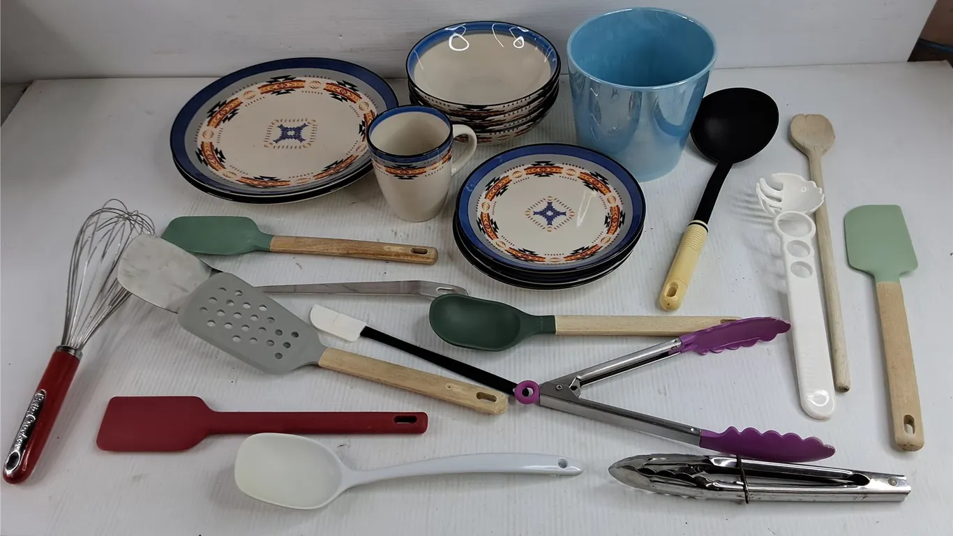 Ceramic Plates, Bowls, Mug, Utensils, & Ceramic Planter