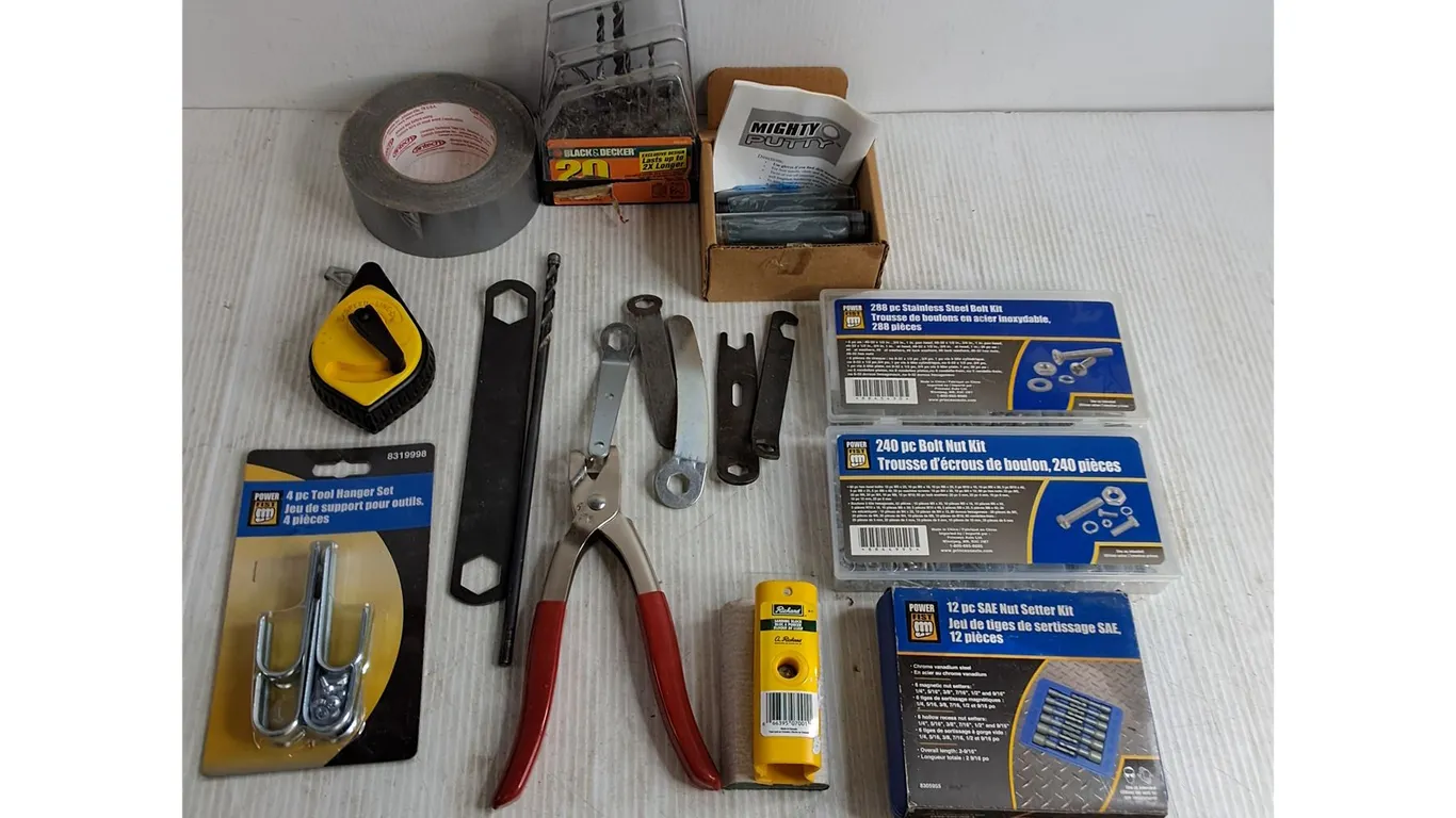 Power Fist Hardware Kits, Wrenches, Drill Bits, Mighty Putty, Hanger Set, Chalk Line, Misc.