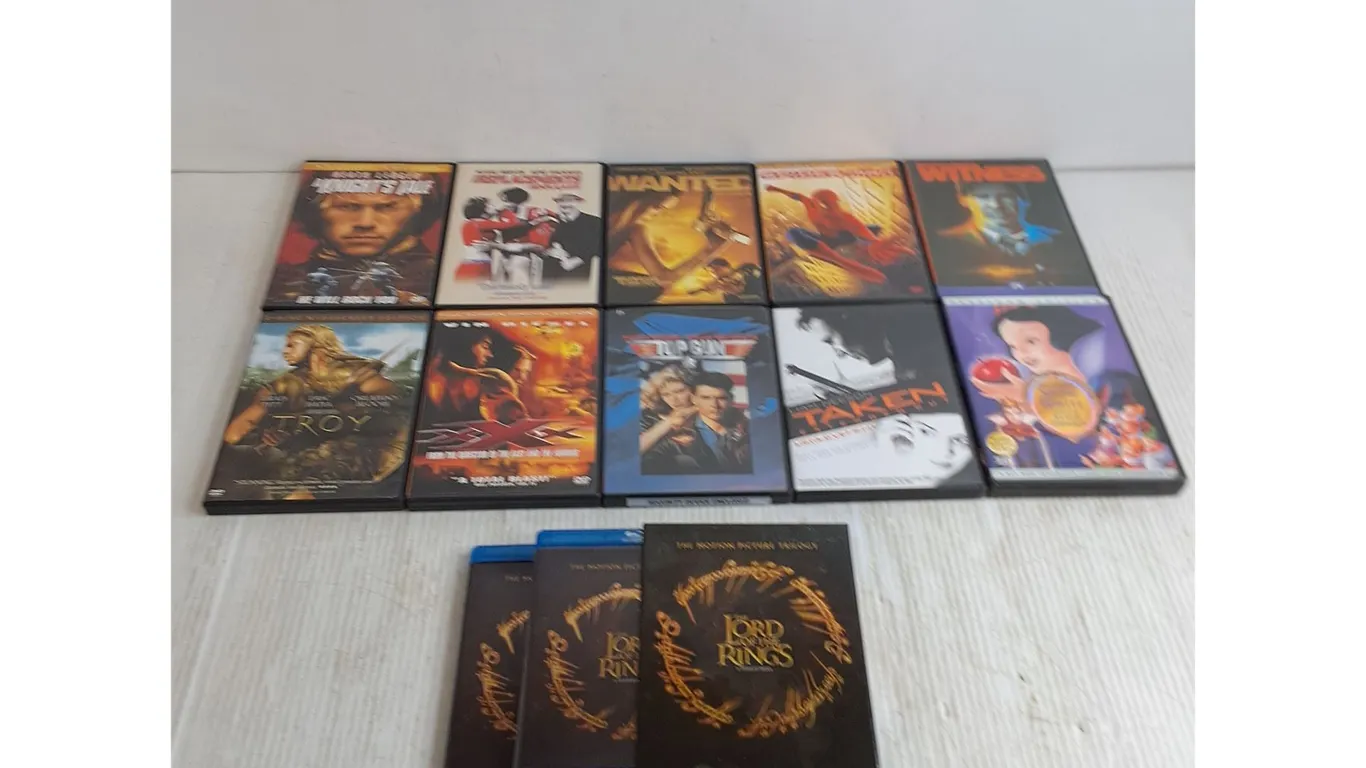 (12) DVD Movies - Witness, Troy, Top Gun, XXX, Lord of the Rings