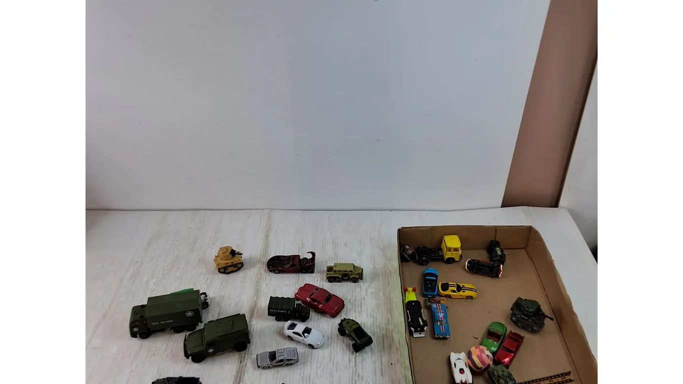 Assorted Small Toy Cars and Military Vehicles, Matchbox, Mattel, Corgi, Misc