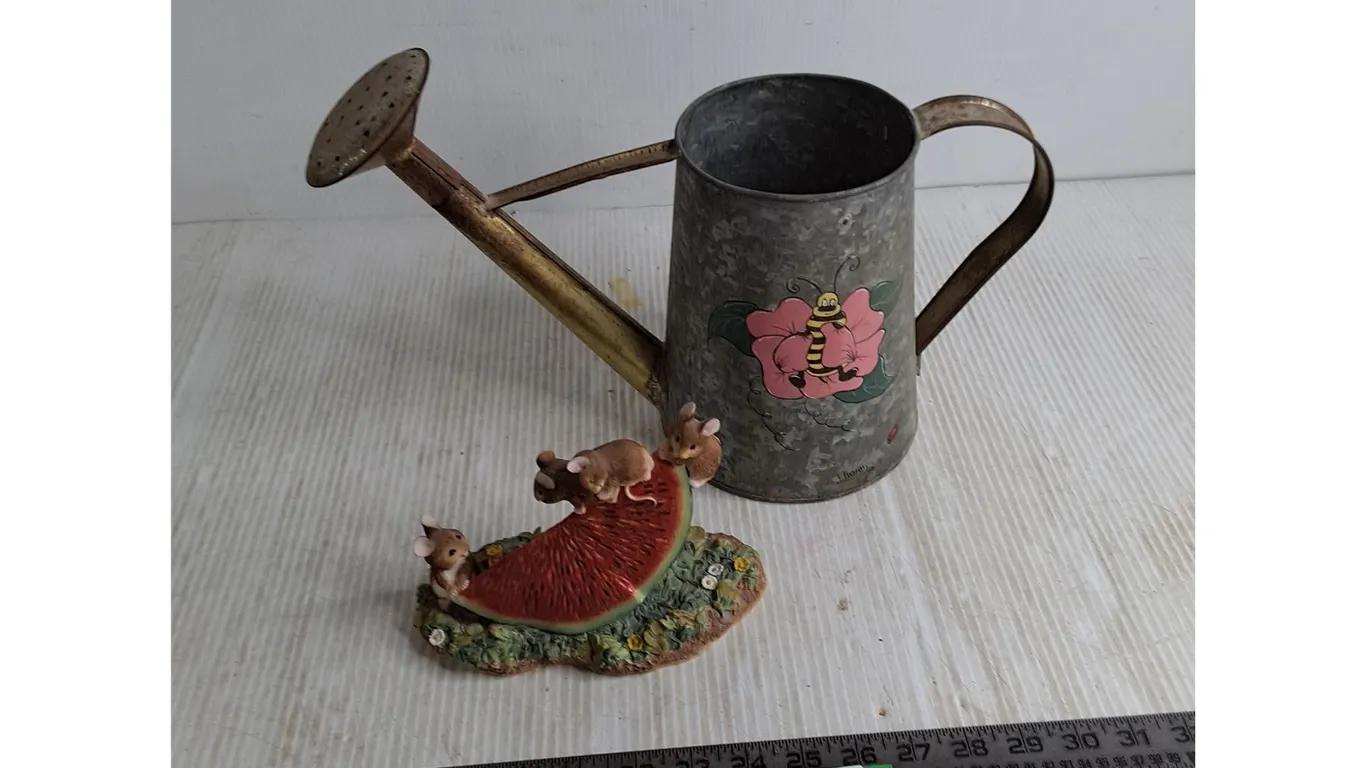 Galvanized Hand Painted Watering Can, Merrie Mice "Melon Rock n' Roll" Ornament