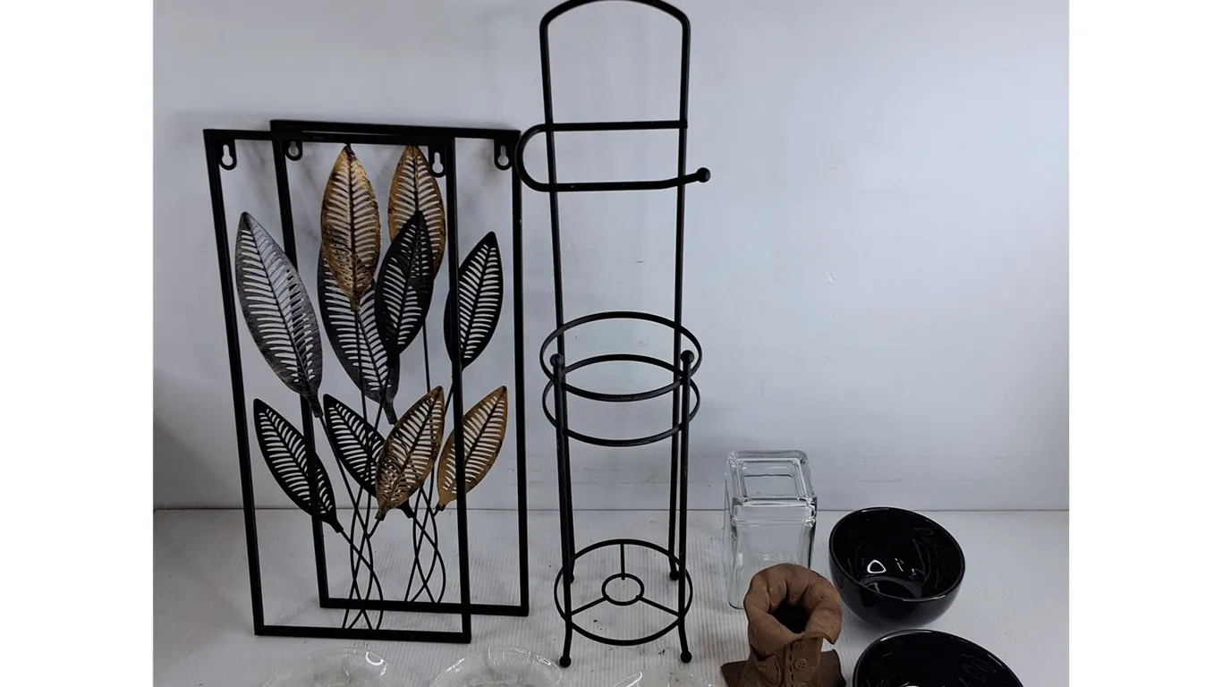 Wall Decor, Planter Stand, Ceramic Bowls, Saucers, Vase & Jar