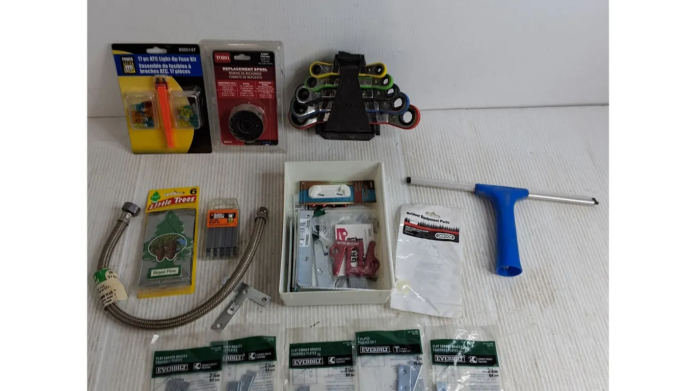 Wrench Set, Fuse Kit, Toro Spool, Water Line, Car Air Fresheners, Braces, Squeegee, Misc.
