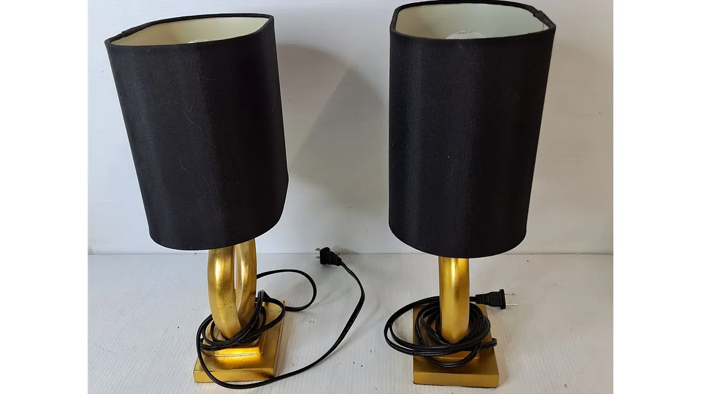(2) Gold Colored Lamps with Shades 14.75"- Power On, Can't Ship
