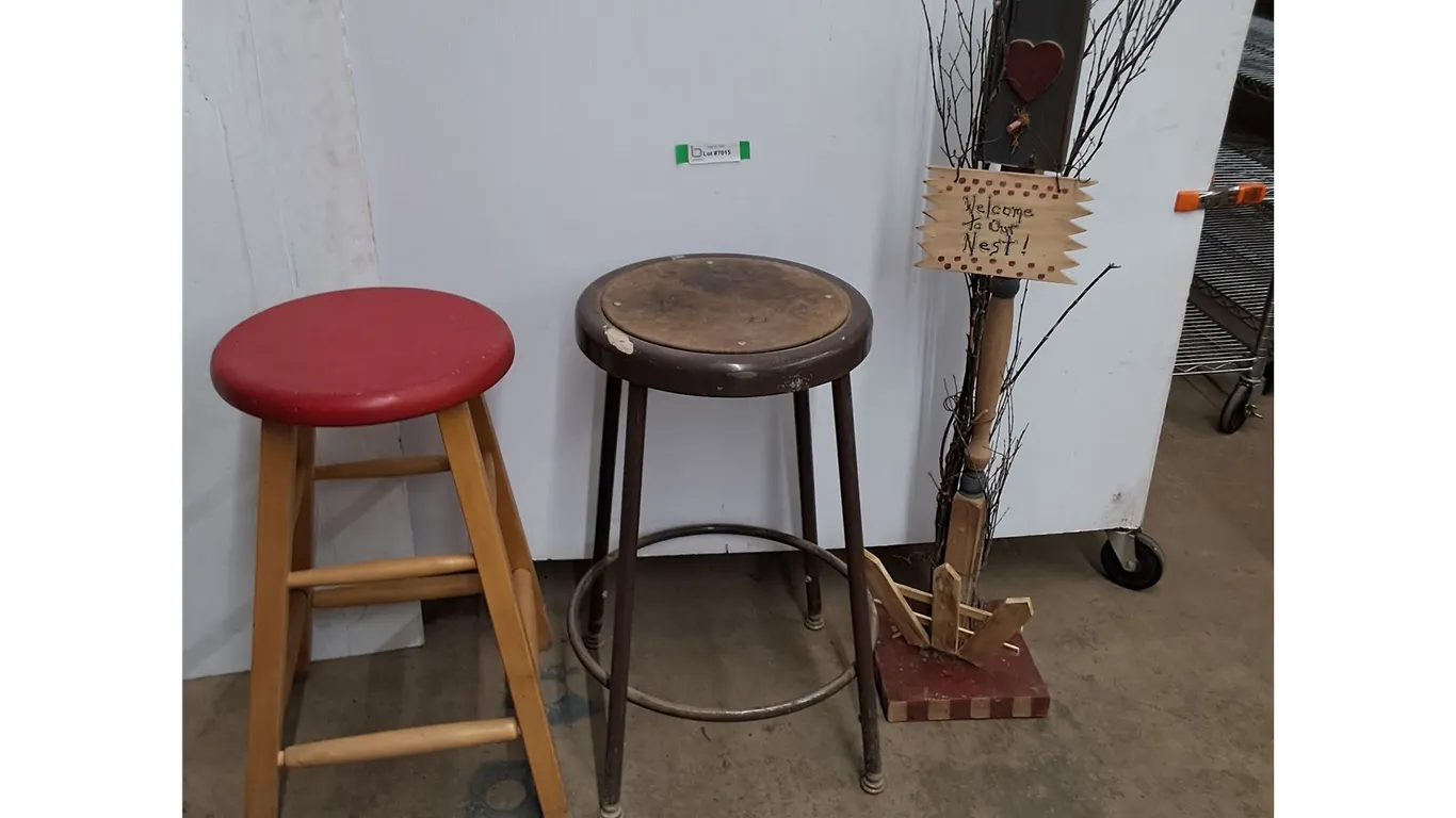 * (2) Stools, "Welcome To Our Nest" Front Entrance Decor - 46" High - Cannot Ship