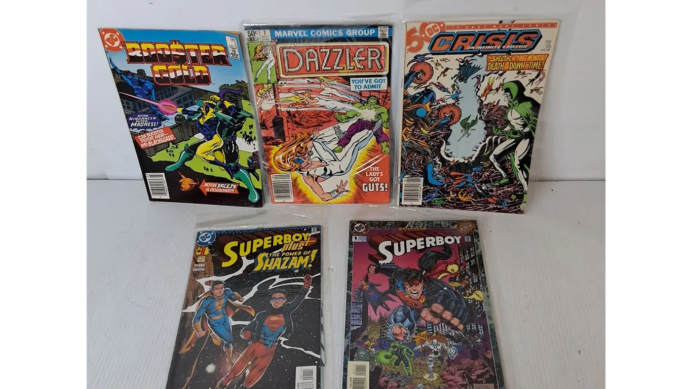(5) DC/Marvel Comics- Superboy, Dazzler, Booster Gold, Misc.