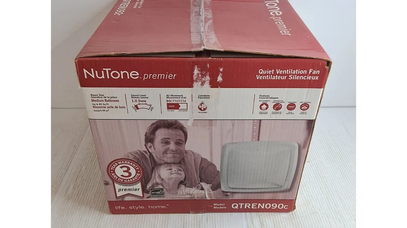 NIB Nutone Premier QTREN090c Ceiling Fan - 16x16x15" Box