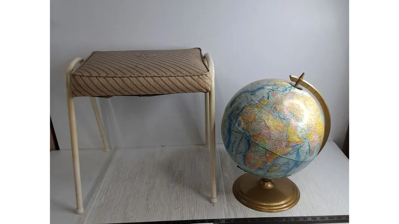 Vintage World Globe, Stack Stool - Fabric Damaged, Pickup Only