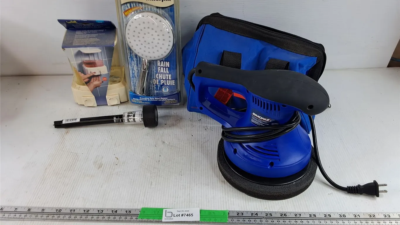 Simoniz Random Orbit Polisher, Shower Head, Deluxe Soap Dispenser, Pathway Light - Powers On, As Is
