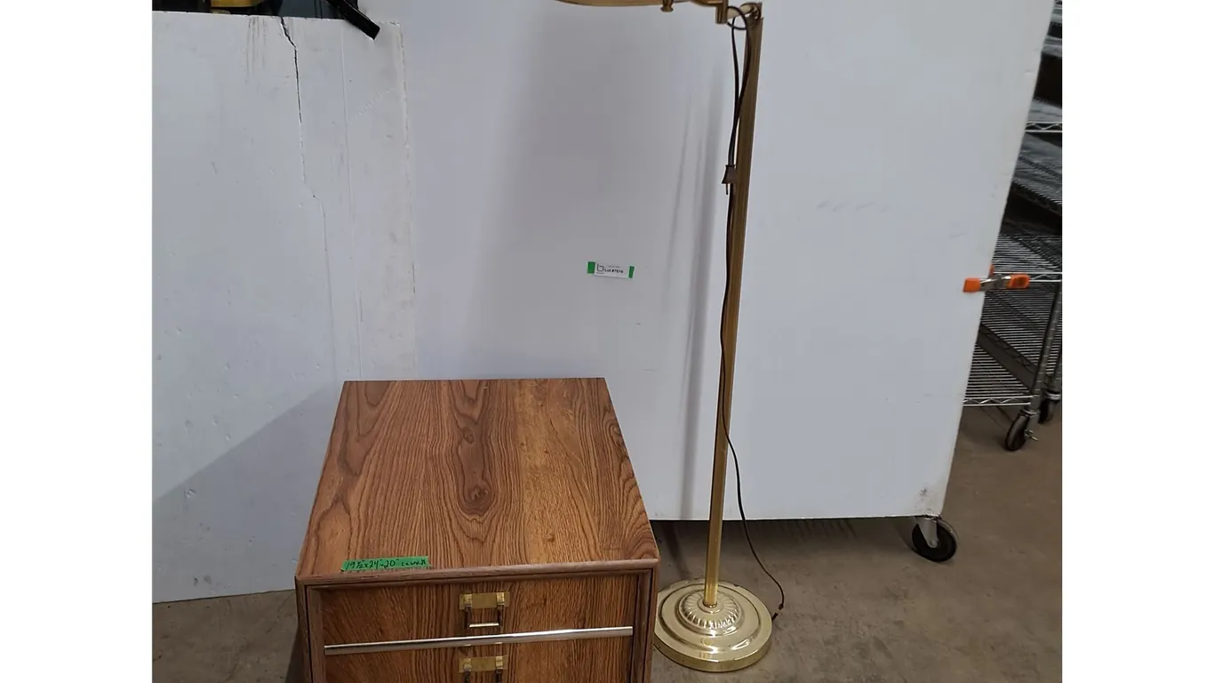 * MDF Faux Drawer Side Table, Adjustable Floor Lamp - 58" High, Working - Cannot Ship