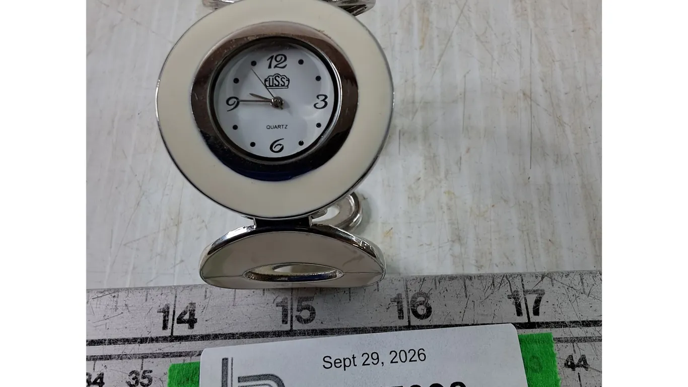 White Round Faced Quartz Watch Bangle Style, White + Silver Band, Works
