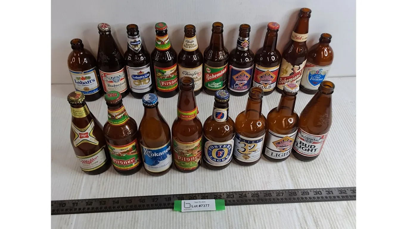(18) Assorted Brand Amber Glass Beer Bottles