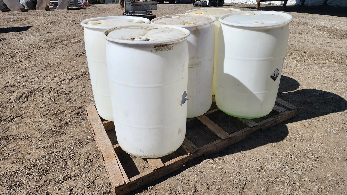 (5) 55 Gal Plastic Barrels