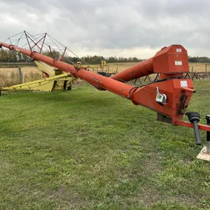 BUHLER FARM KING MECHANICAL DRIVE AUGER, 13-INCH X 70-FOOT, RED AND YELLOW FINISH, PTO DRIVEN, INCLUDES HYDRAULIC LIFT SYSTEM, ADJUSTABLE HITCH, AND I