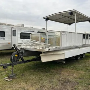 *PROJECT BOAT* DOUBLE HULL PONTOON BOAT S/N WTU00012M794 26FT X 8FT, MANY NEW PARTS INCLUDED, JOHNSON 85 OUTBOARD MOTOR W/ T/A TRAILER (NO VIN)