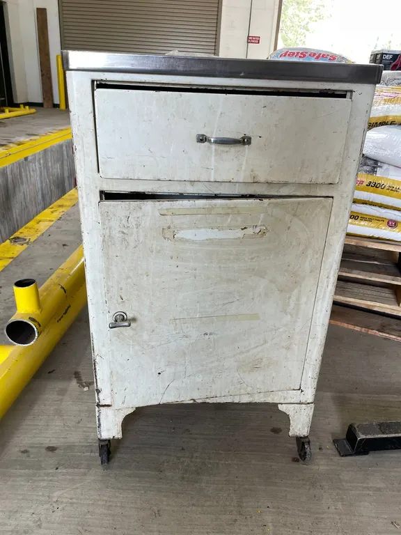 Vintage Metal Rolling Medical Utility Cabinet with Stainless Steel Top