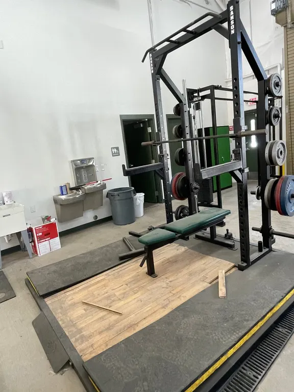 Samson Modular Power Rack with Integrated Lifting Platform, Weight Bench, and Weight Plates