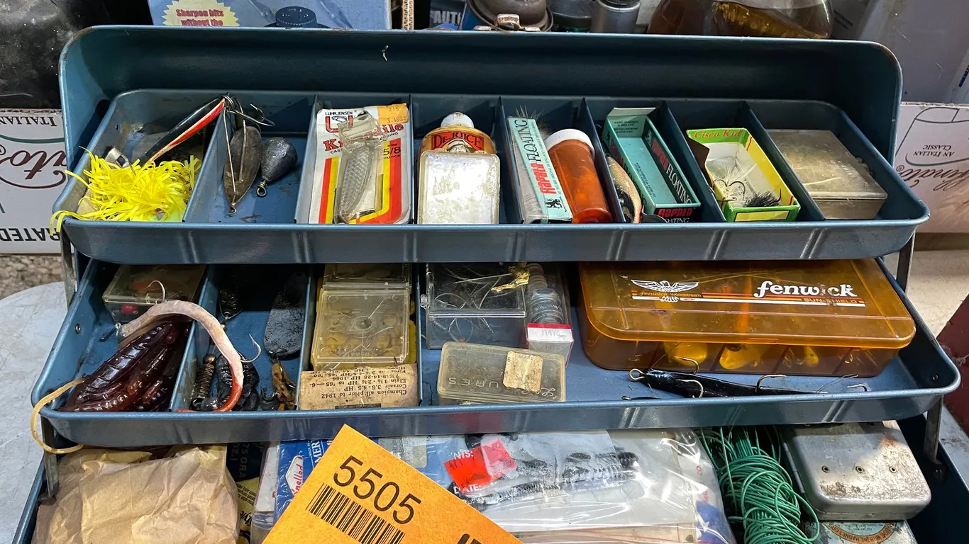 Metal Tackle Box with Contents