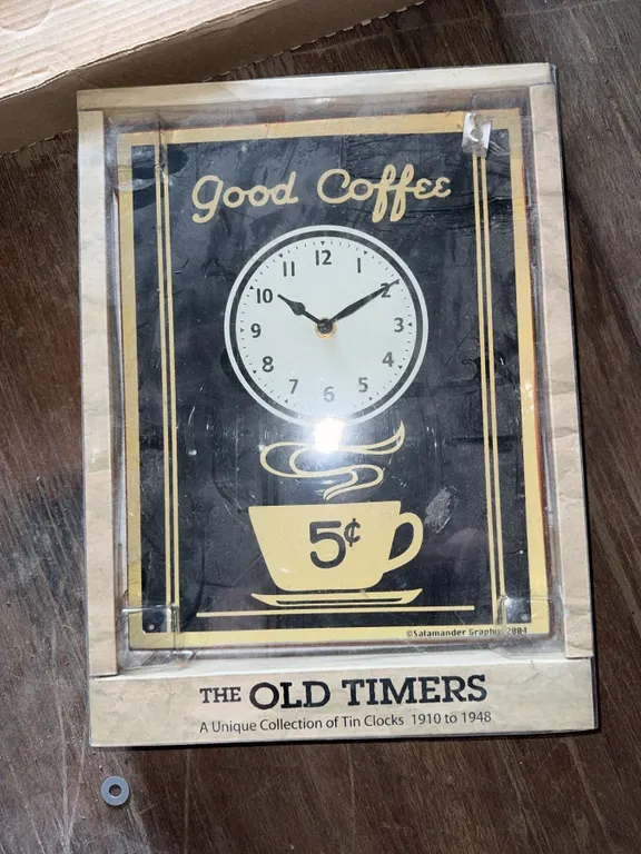 Salamander Graphics Good Coffee Tin Clock, Old Timers Collection