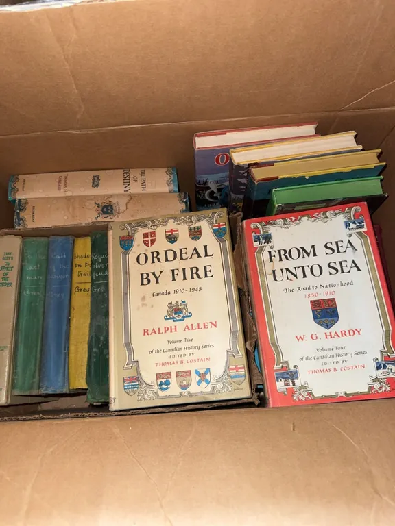 Box Lot of Mixed Fiction Books Including Hardy Boys, Zane Grey, Ordeal by Fire, and More