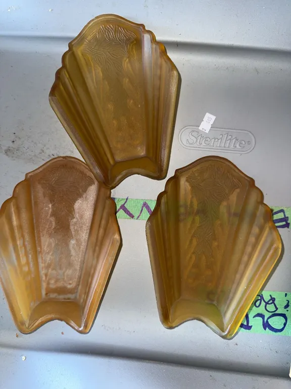 3 Amber Frosted Art Deco Glass Wall Sconce Shades