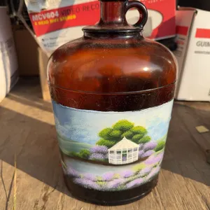 Amber Glass Jug With Hand-Painted Garden Scene
