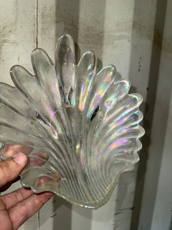 Iridescent Clear Glass Shell-Shaped Dish